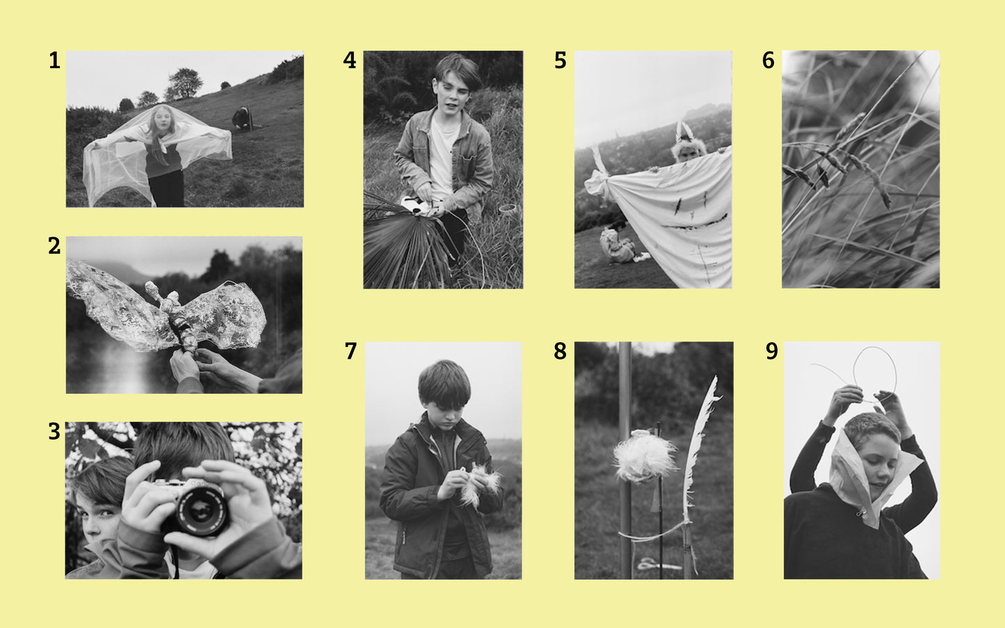 ALT= Nine photos from the Wings workshop. On a pastel yellow background and numbered 1-9.