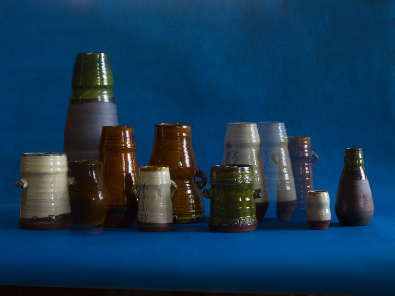 ALT=Group of hand made ceramic pieces by Joshua Williams.