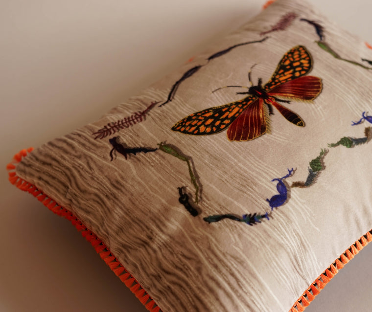 Timorous Beasties - Wood Moth Fringed Velvet Cushion