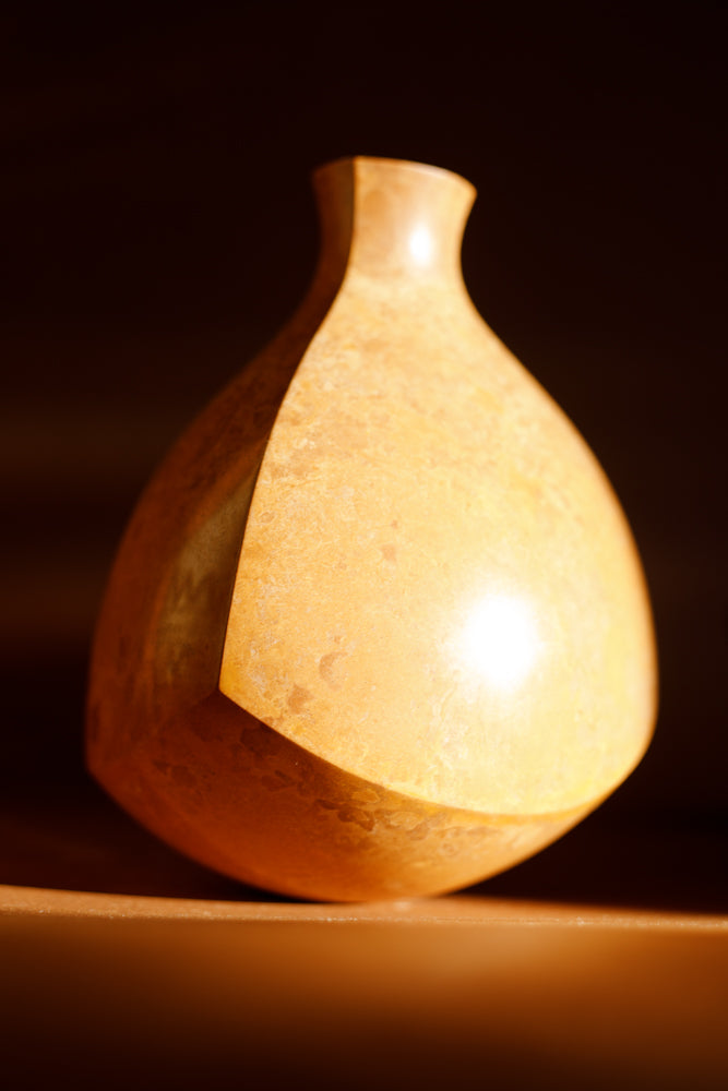 ALT=The Fife Ochre Scagliola vessel. Made from gypsum plaster and natural pigments, formed in moulds, then finished with poppy seed oil.