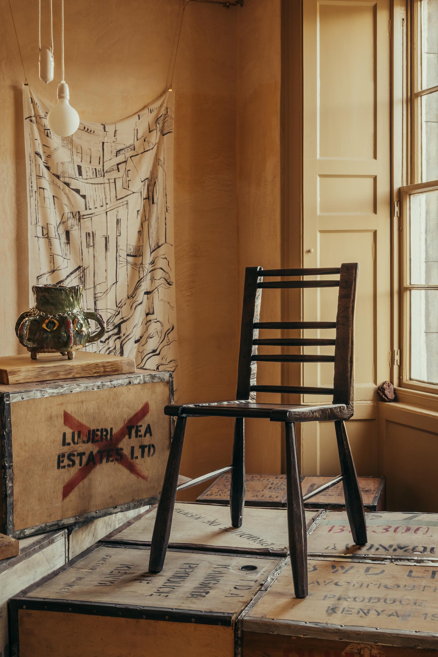 ALT= Laurence Veitch's Caithness Chair. Photographed here at The Grit and The Glamour exhibition by Bard Scotland. 