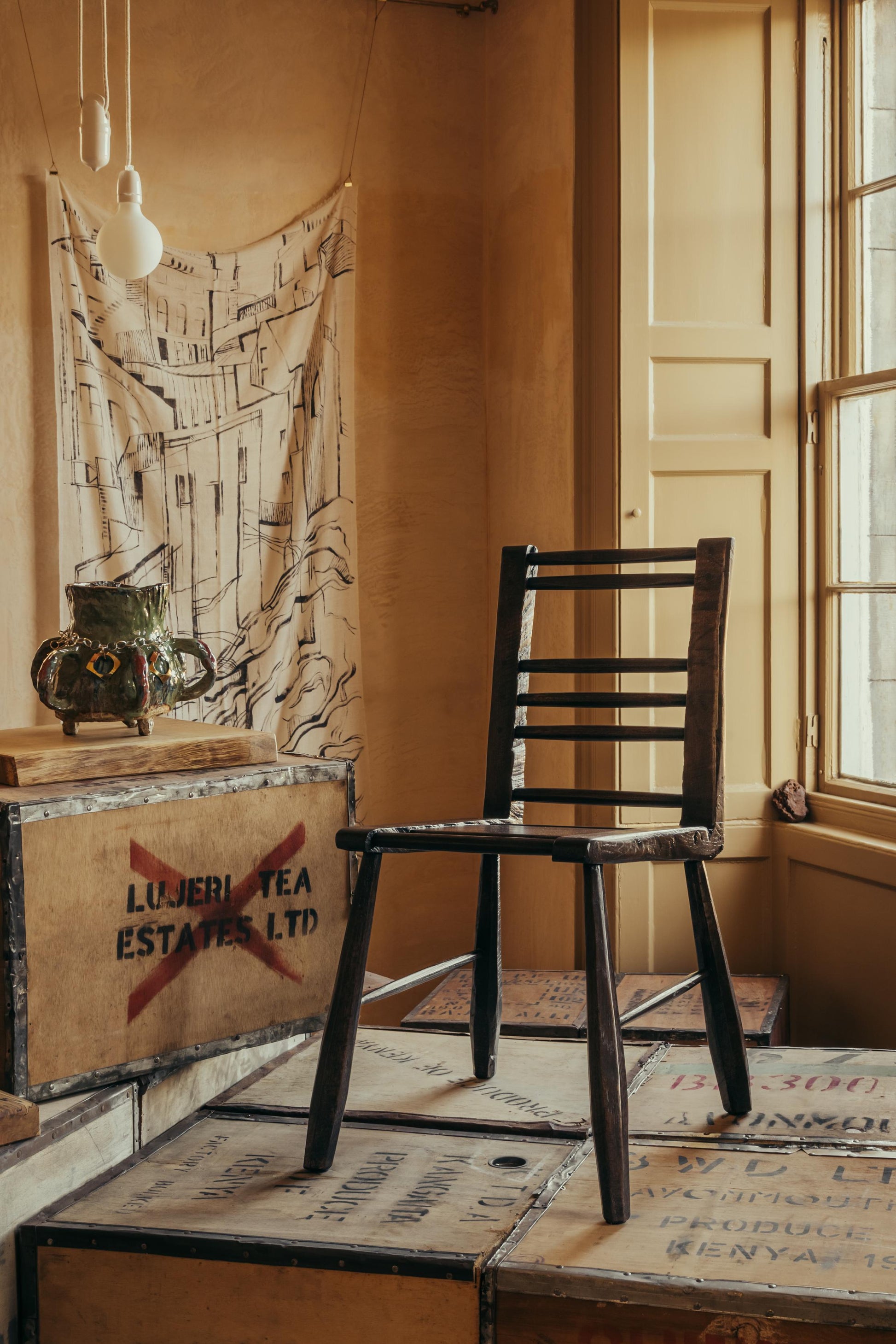 ALT= Laurence Veitch's Caithness Chair. Photographed here at The Grit and The Glamour exhibition by Bard Scotland. 
