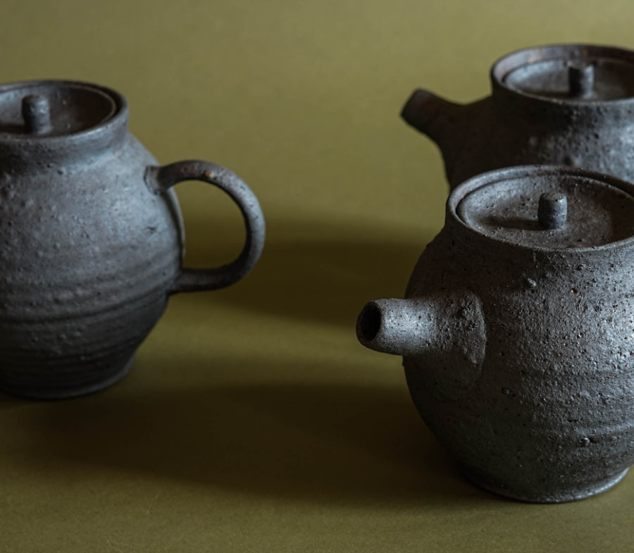 ALT=A group of three Ingot Objects teapots. A pleasingly round shape and highly textured.  
