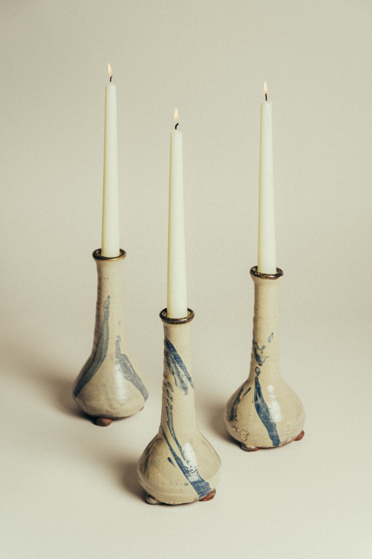 Ceramics by Joshua Williams White and Blue Flagon candlestick