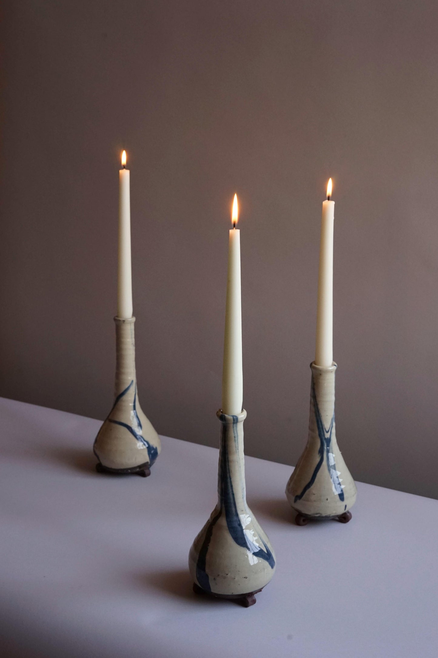 Ceramics by Joshua Williams White and Blue Flagon candlestick