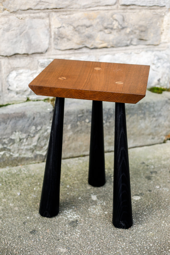 ALT=Vernacular side table with tapered legs hand turned from Scottish Olive Ash.