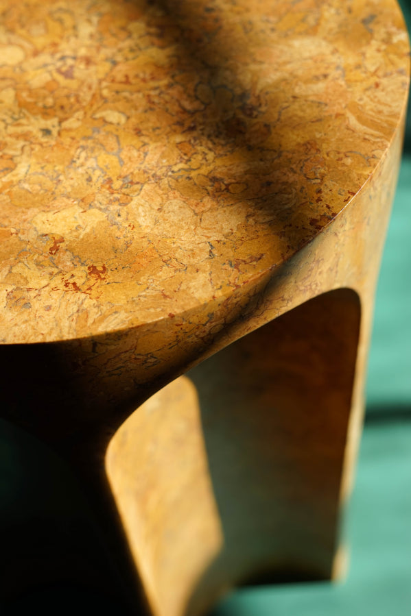 ALT=Chalk Plaster side table with a chunky, graphic form. 