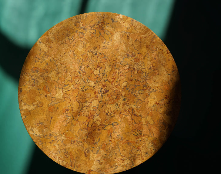 ALT=Shot of the top of the table. Made from scagliola, a late 16th Century Italian technique using gypsum and pigment to imitate marble. 