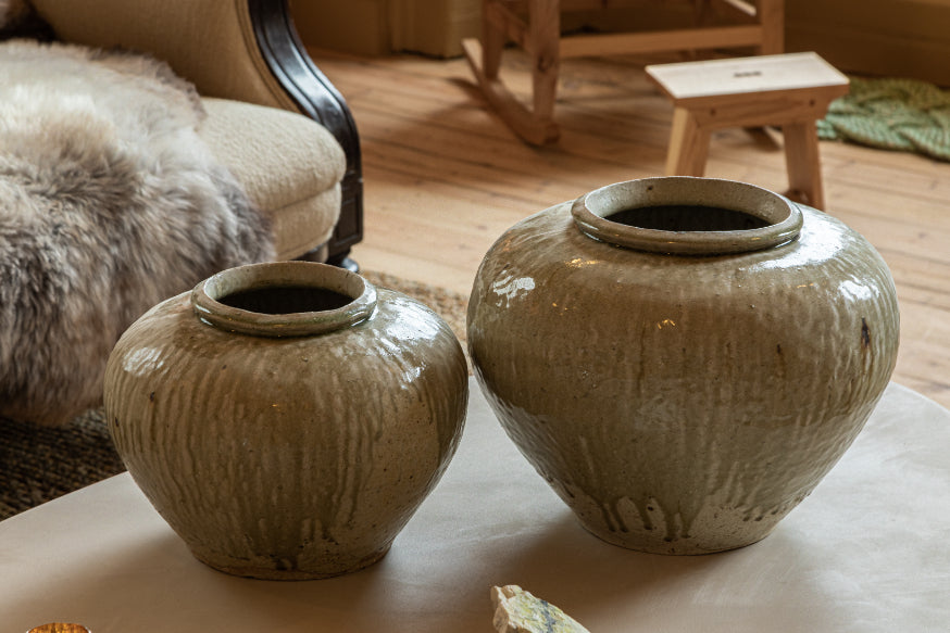 ALT=Two large ceramic vases by Ingot Objects photographed at Bard Scotland in Leith. 